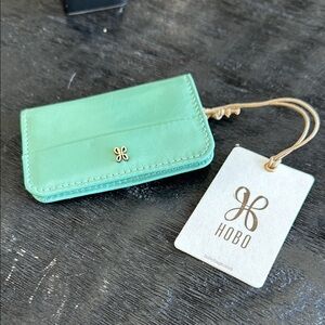 HOBO Green Key Card Holder Textured Finish Gold Detail